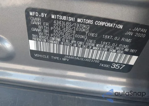 2020 Mitsubishi Outlander Sport 2.0 Be Awc/2.0 Es Awc/2.0 Se Awc/2.0 Sp Awc from USA, damaged, VIN JA4AR3AU3LU023700